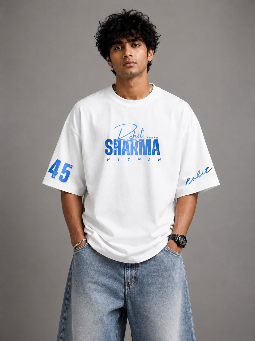 White Cotton Oversized Mumbai Cha Raja Sharma Graphic T-Shirt For Unisex