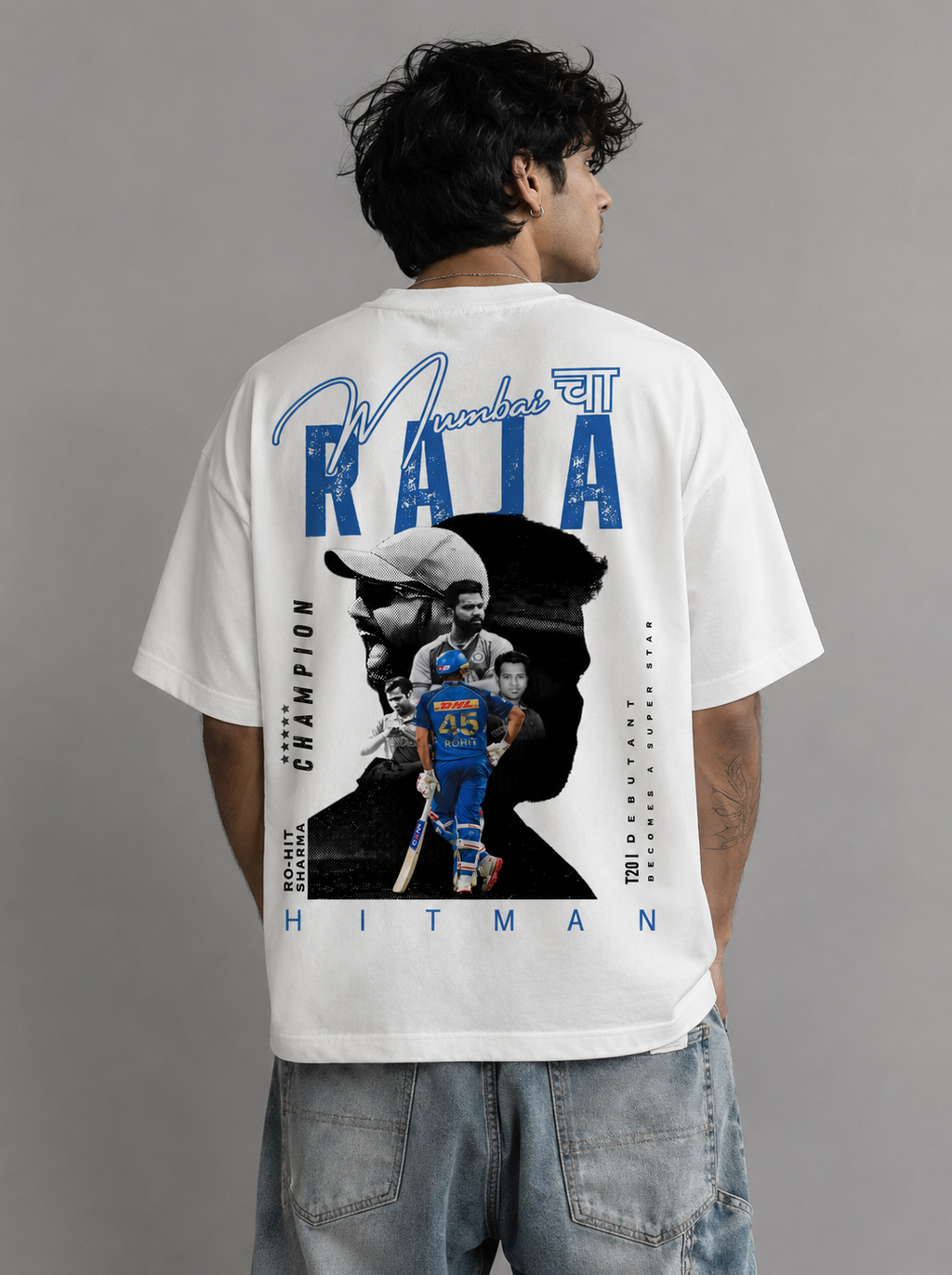 White Cotton Oversized Mumbai Cha Raja Sharma Graphic T-Shirt For Unisex