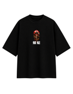 Black Cotton Oversized Dragon Samurai Japanese Graphic T-Shirt For Unisex