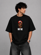 Black Cotton Oversized Dragon Samurai Japanese Graphic T-Shirt For Unisex