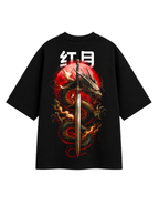 Black Cotton Oversized Dragon Samurai Japanese Graphic T-Shirt For Unisex