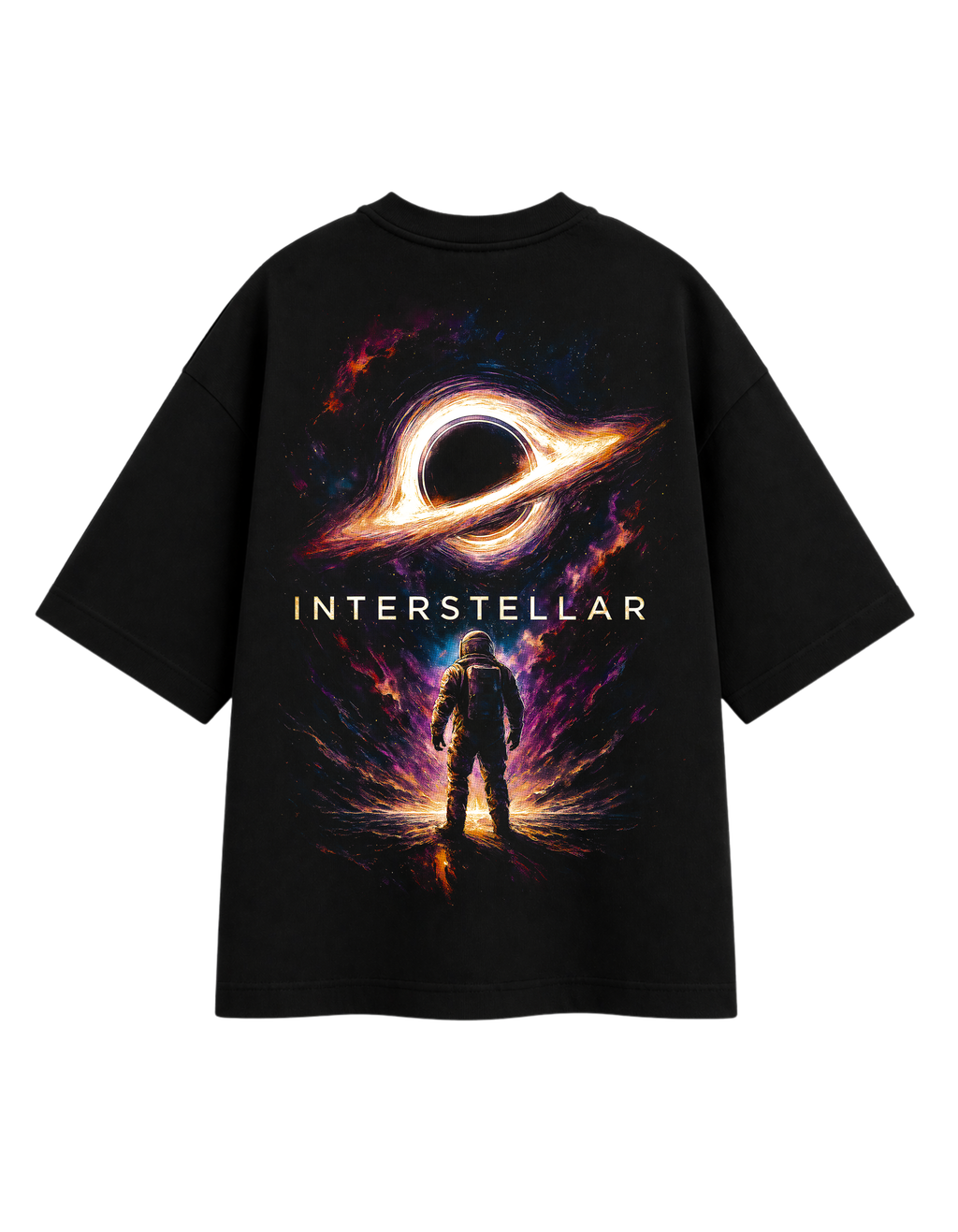Black Cotton Oversized Interstellar Graphic T-Shirt For Unisex