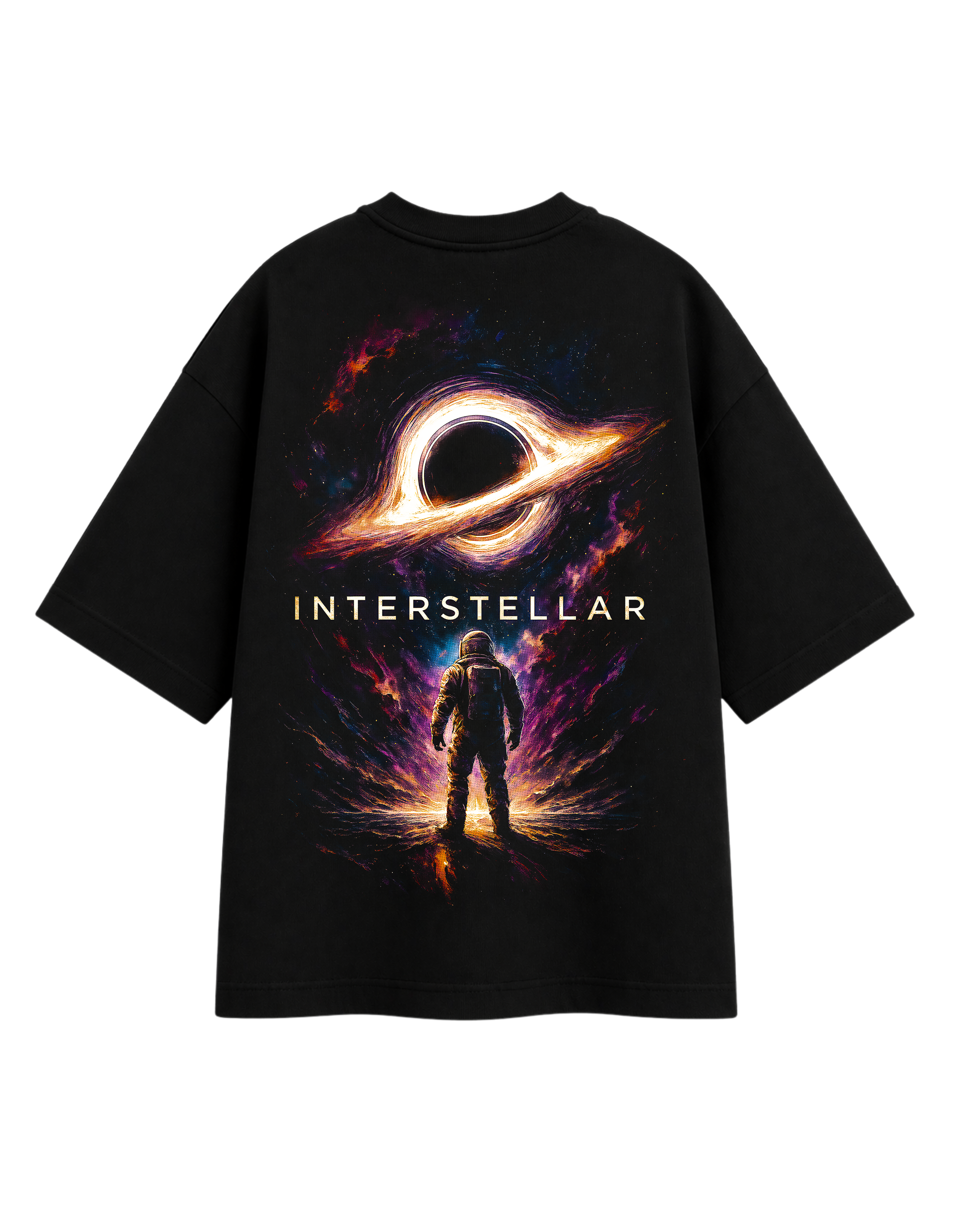 Black Cotton Oversized Interstellar Graphic T-Shirt For Unisex