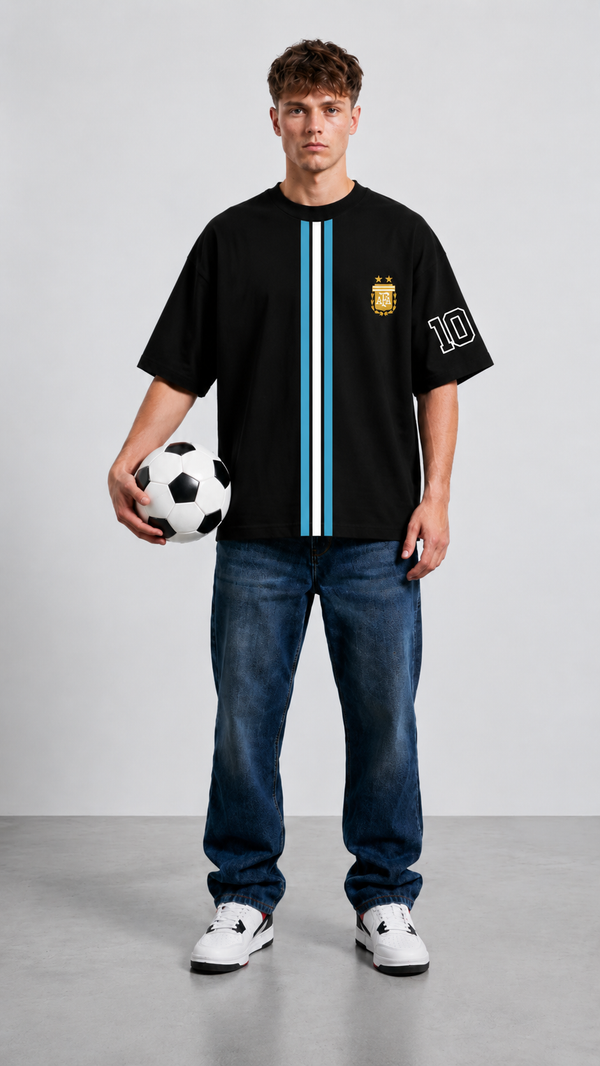 Black Cotton Oversized Messi Fifa World Cup Trophy Edition T-Shirt For Unisex