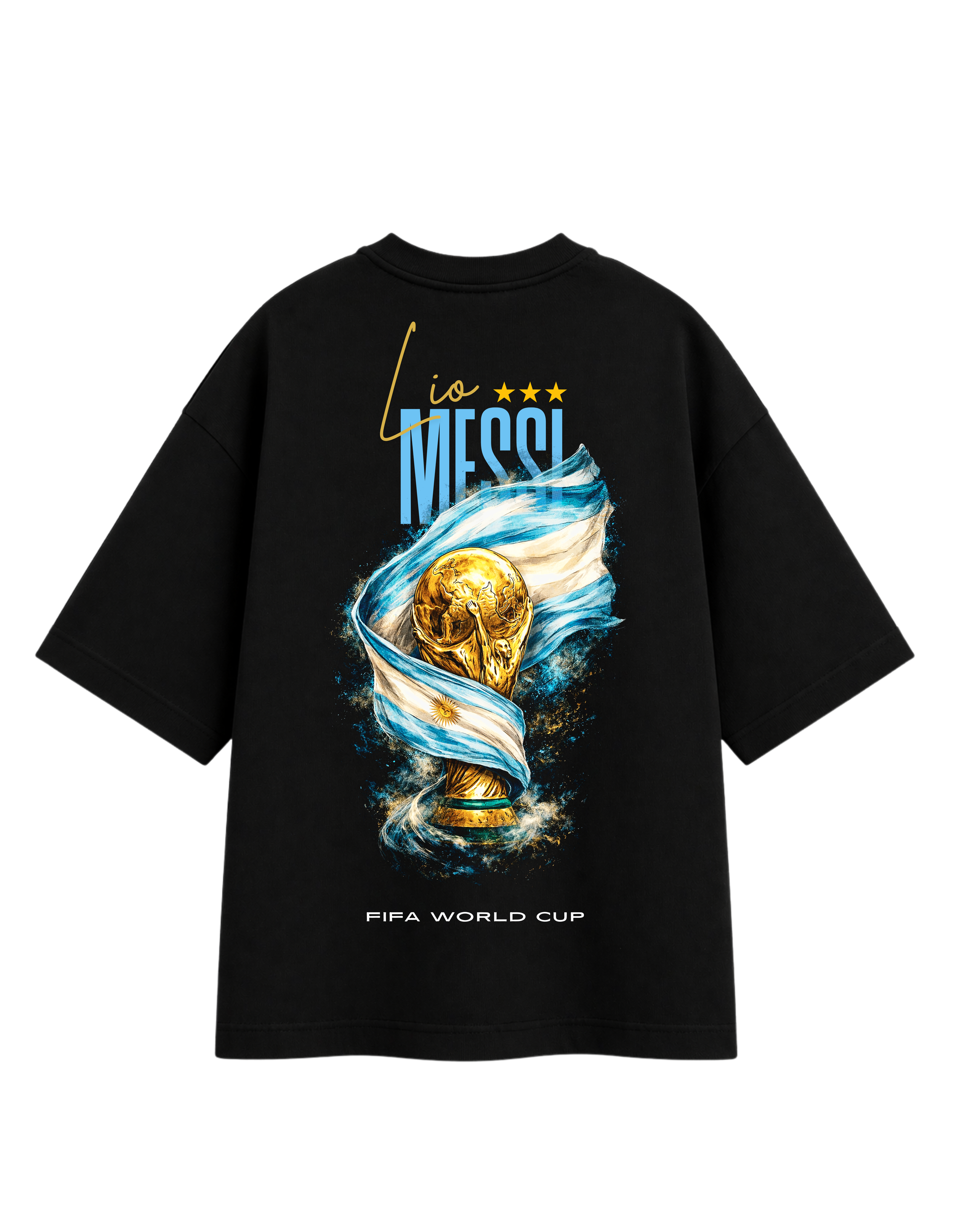 Black Cotton Oversized Messi Fifa World Cup Trophy Edition T-Shirt For Unisex