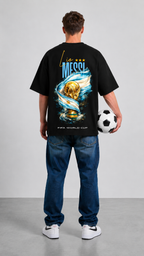 Black Cotton Oversized Messi Fifa World Cup Trophy Edition T-Shirt For Unisex