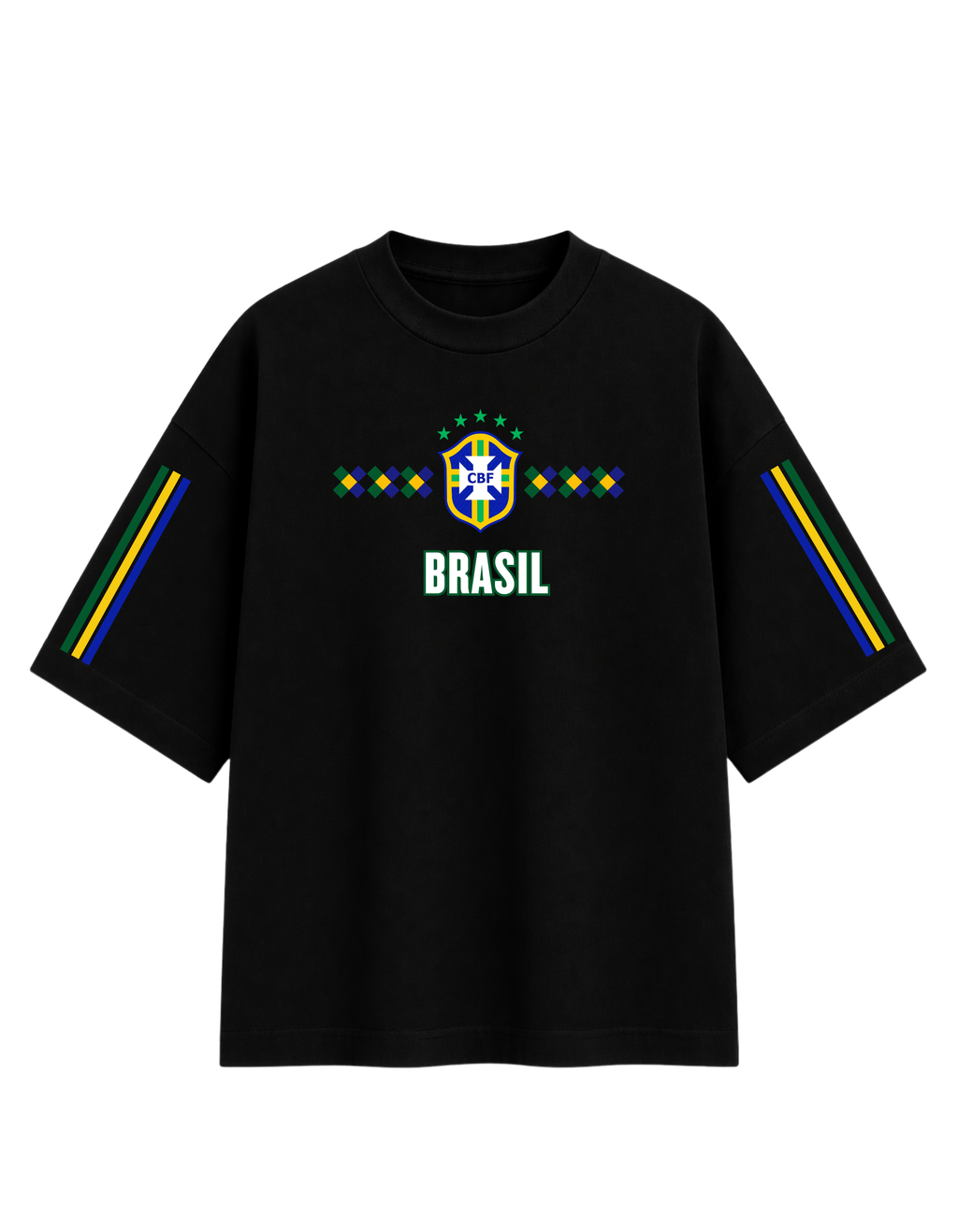 Black Cotton Oversized Brasil Champions Graphic T-Shirt For Unisex