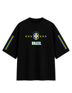 Black Cotton Oversized Brasil Champions Graphic T-Shirt For Unisex
