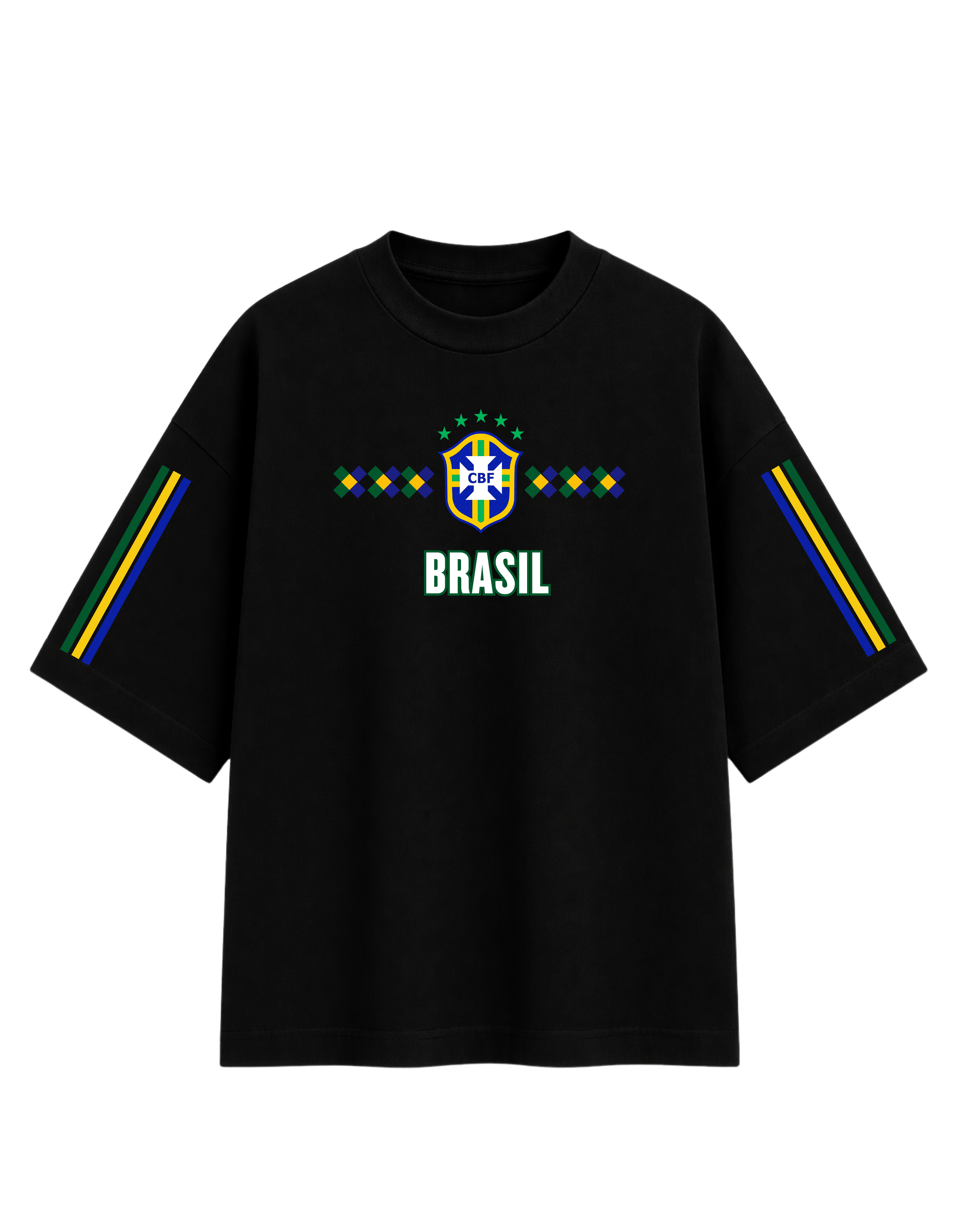Black Cotton Oversized Brasil Champions Graphic T-Shirt For Unisex