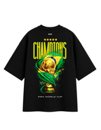 Black Cotton Oversized Brasil Champions Graphic T-Shirt For Unisex