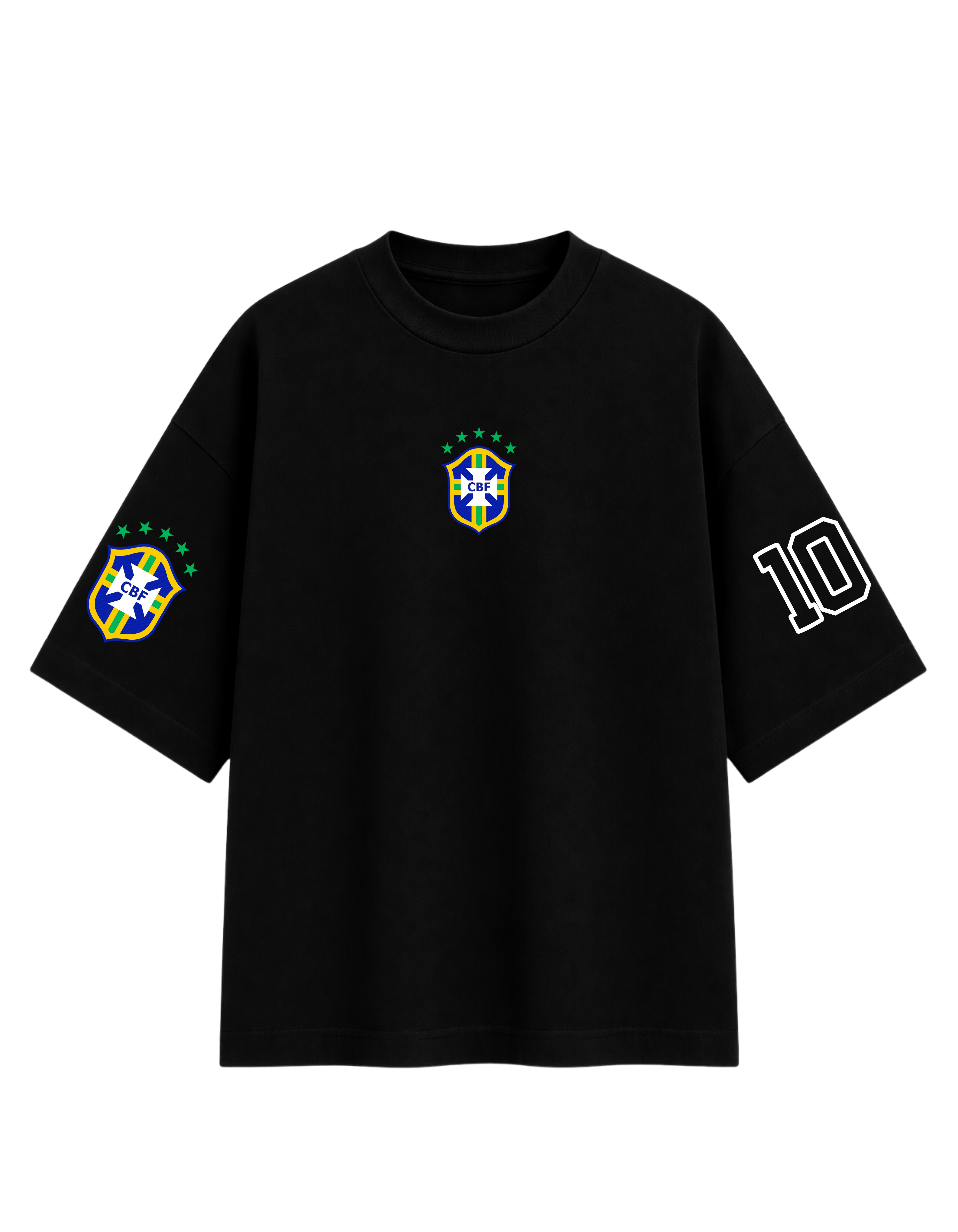 Black Cotton Oversized Neymar Jr 10 Brasil Graphic T-Shirt For Unisex