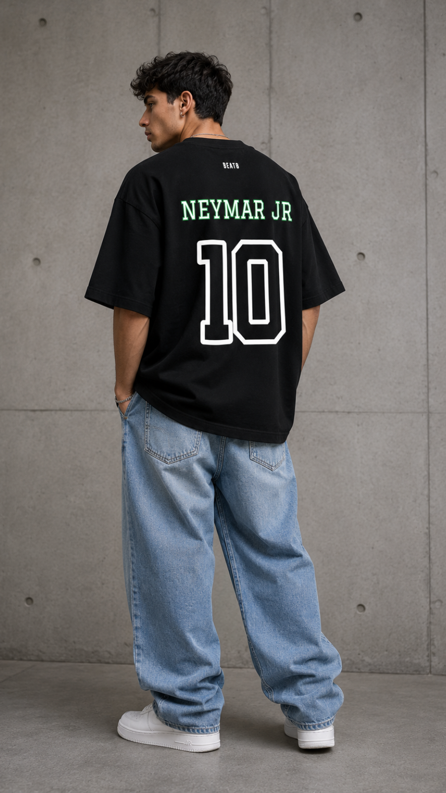 Black Cotton Oversized Neymar Jr 10 Brasil Graphic T-Shirt For Unisex