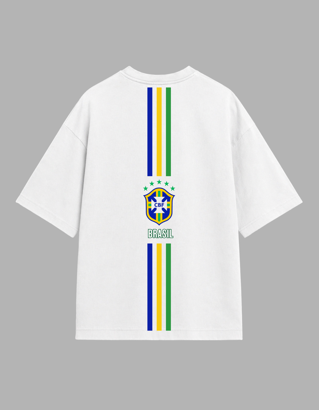 White Cotton Oversized Brasil Cbf Stripe Football Fan T-Shirt For Unisex