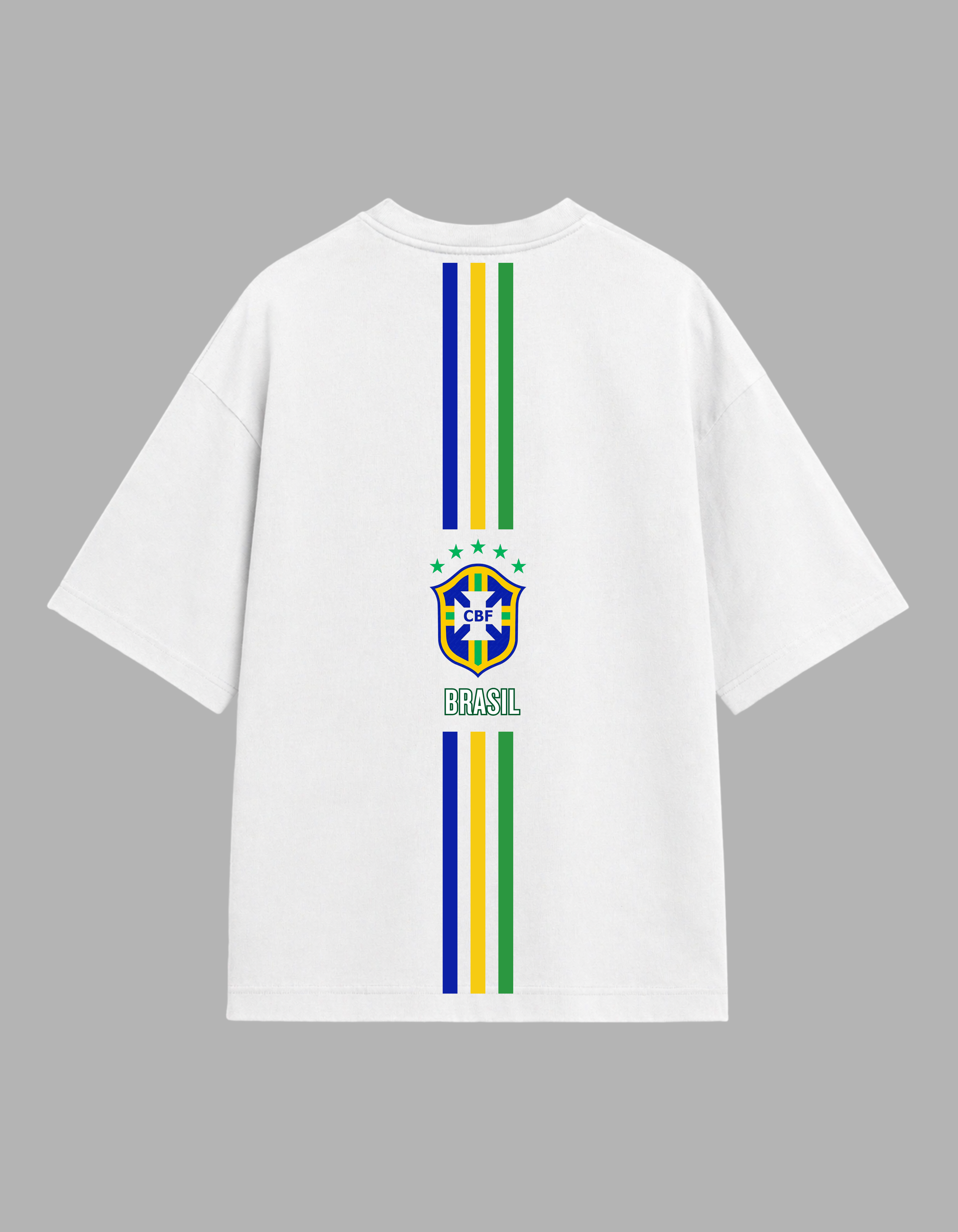 White Cotton Oversized Brasil Cbf Stripe Football Fan T-Shirt For Unisex