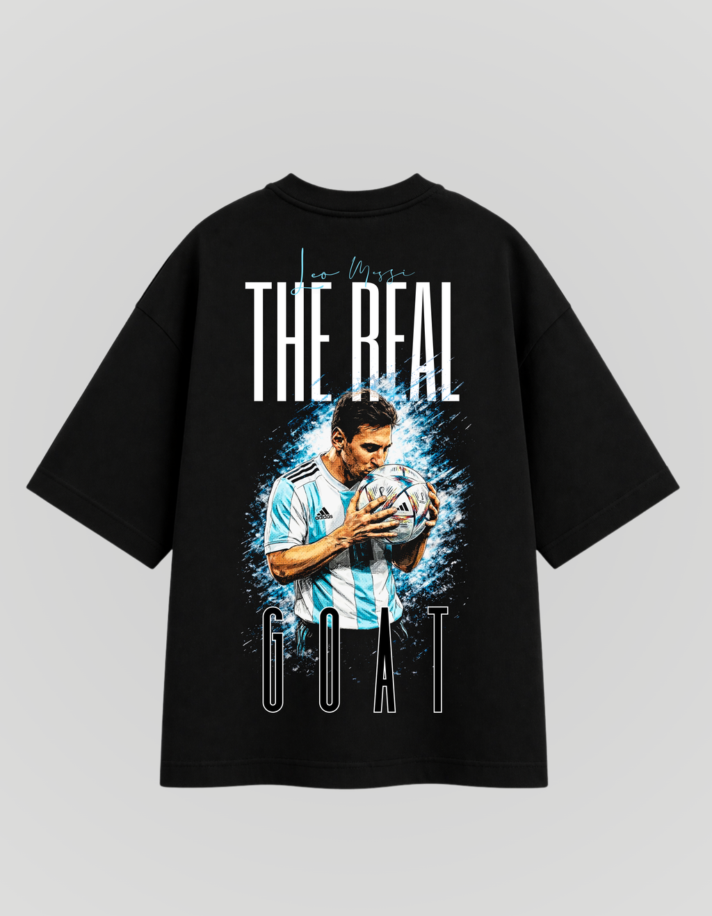 Black Cotton Oversized The Real Goat Messi Football Graphic T-Shirt For Unisex