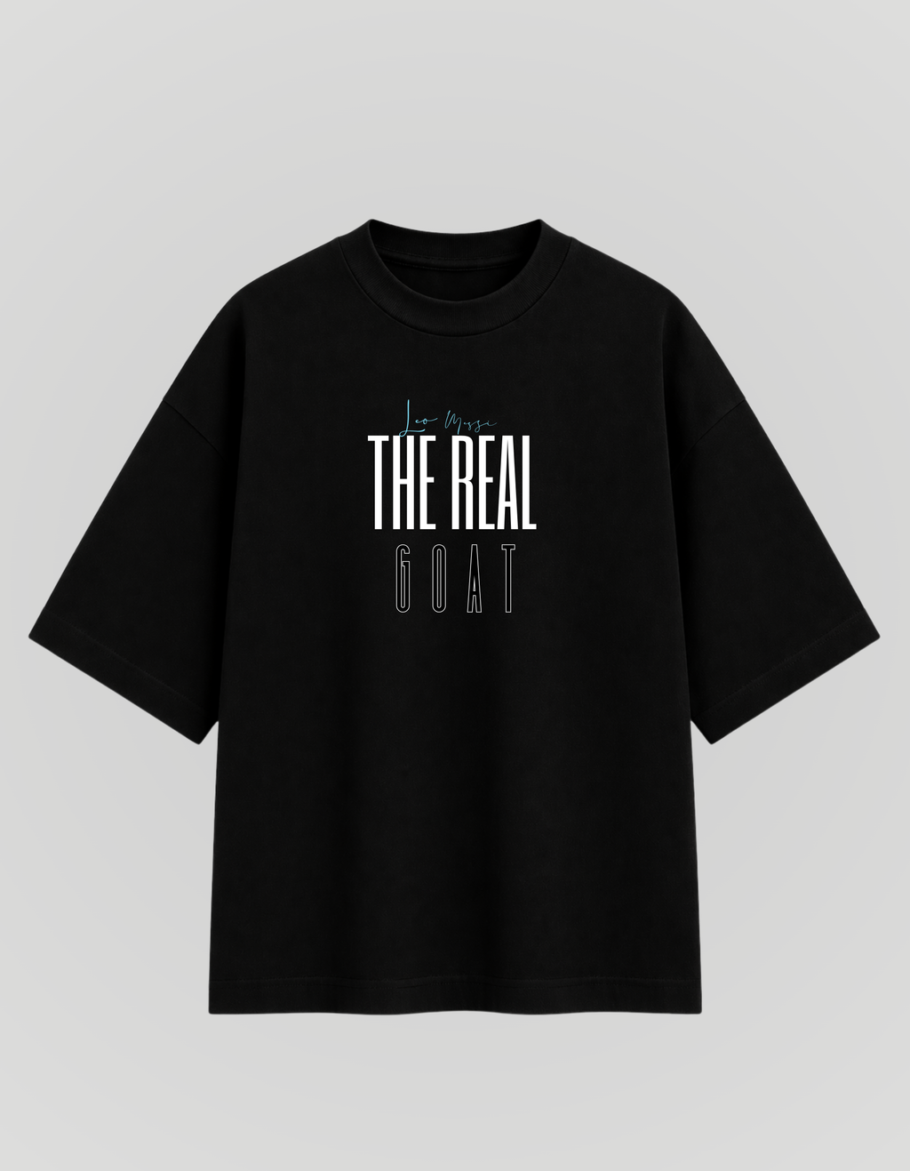Black Cotton Oversized The Real Goat Messi Football Graphic T-Shirt For Unisex