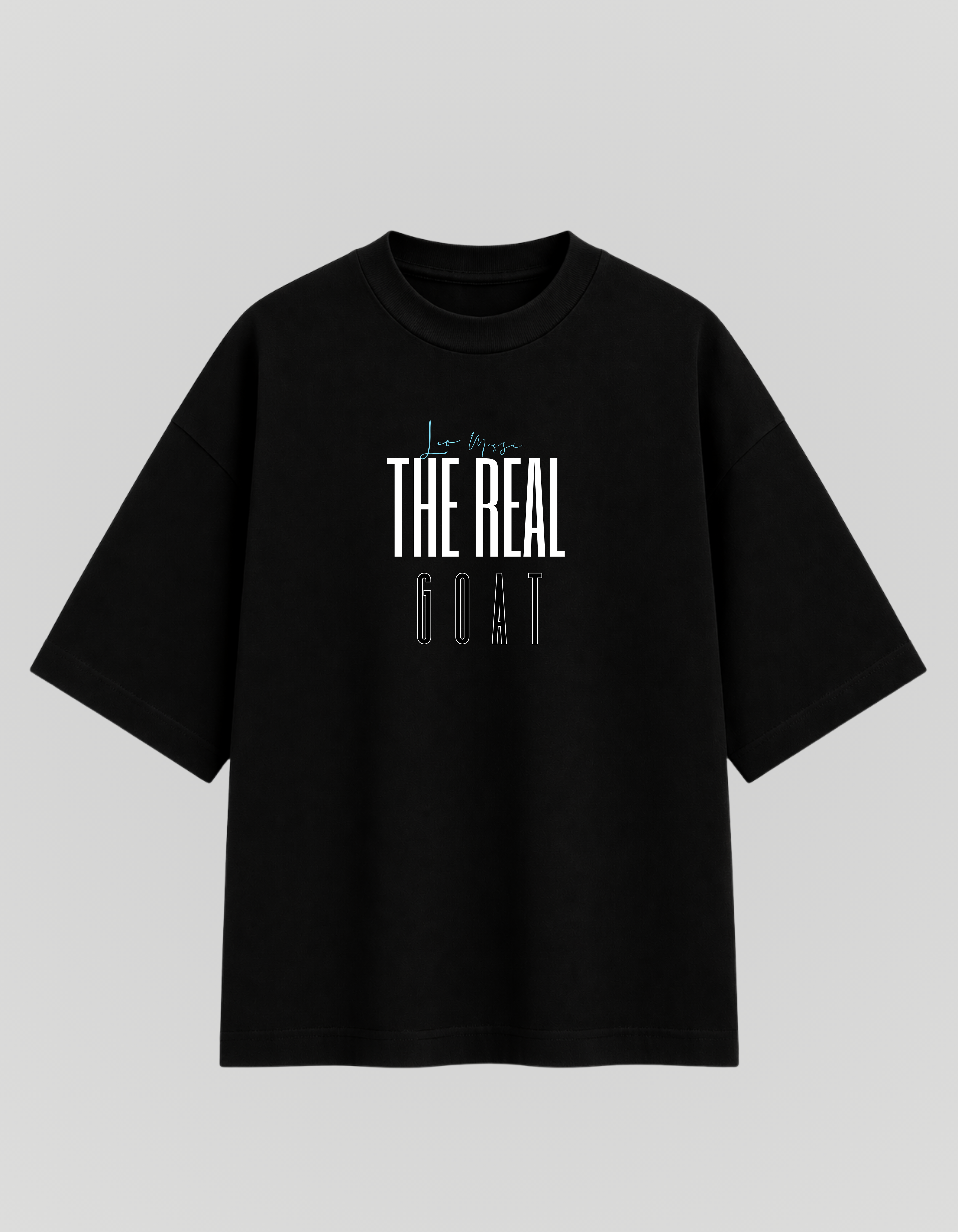 Black Cotton Oversized The Real Goat Messi Football Graphic T-Shirt For Unisex