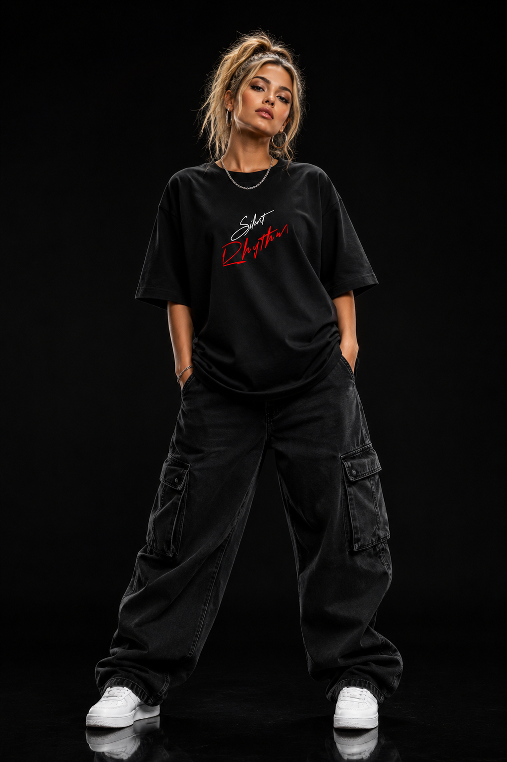 Silent Rhythm Oversized black Tee